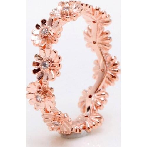 Original Rose Sparkling Daisy Flower Crown Ring With Crystal For Women 925 Sterling Silver Ring Party Gift Fine Pandora Jewelry