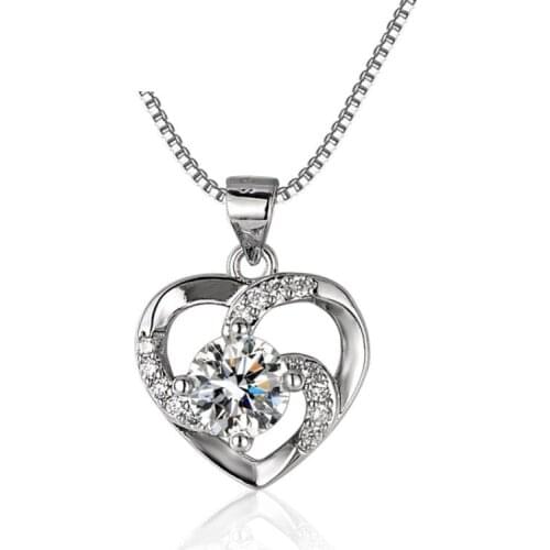 Heart Shape Zircon Pendant Necklace for Women Sterling Silver Jewelry Necklace