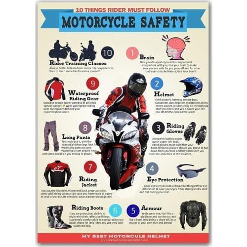 Motorcycle Riding Safety Knowledge Poster Wall Art Print Painting 12x18 24x36 inch Decoration Pictures Living Room Decor