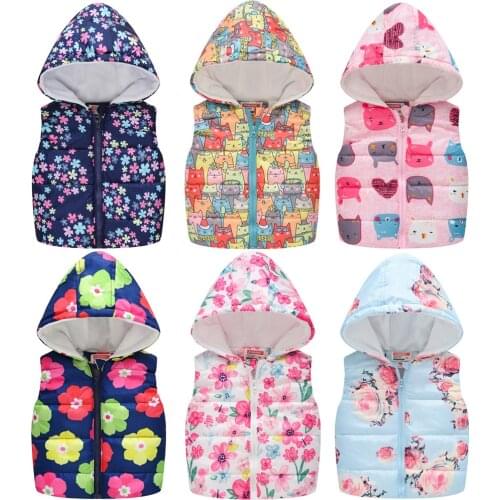 Thicken Warm Vest For Girls Big Size Heavy Flower Hooded Waistcoats Plus Velvet 2-7 Years Kids Clothes Birthday Present