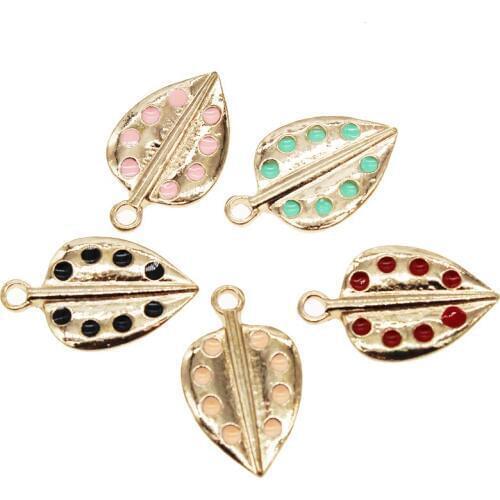 6PCS KC gold metal pendant Enamel colored leaves for bracelet earring pendant DIY jewelry making pendant 15*24mm