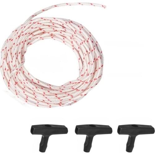 Pull Starter Cord Nylon Fiber Rope Set For Strimmer Chainsaw Lawnmower Engine With 3pc Recoil Starter Handle 10mX3mm