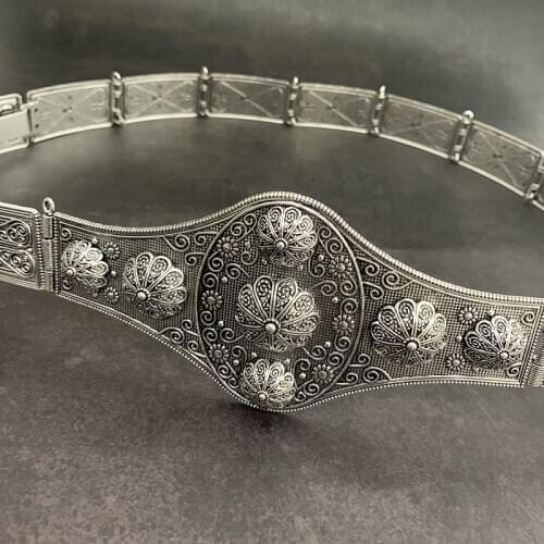 Luxury retro metal color Caucasian ethnic women belt chain metal belt jewelry long adjustable length wedding dress gown belt