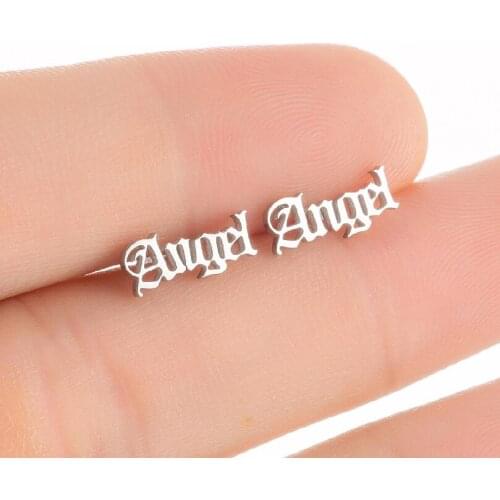 Small Stainless Steel Letter Angel Earrings For Girls Kids English Letters Stud Ear Sweet Jewelry Holiday Party Ear Accessories