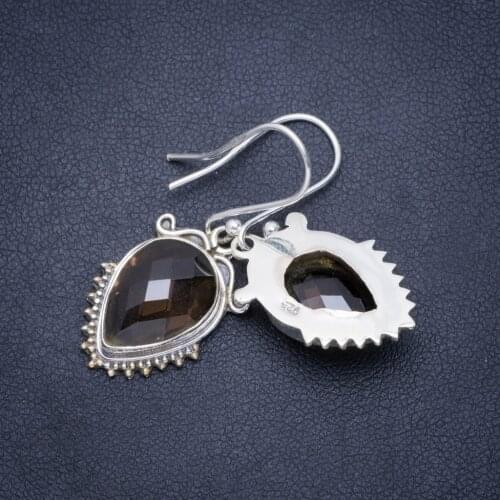 Natural Smoky Quartz Handmade Unique 925 Sterling Silver Earrings 1.5" A0935