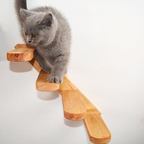 Solid Wood Cat Climbing Jumping Frame Platforms Pet Kitten Wall Mount Ladder Pet Scratching Post Furniture Cat Toys HW202