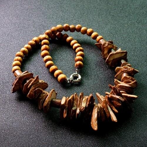 Natural coconut shell with wood bead Tribal necklace