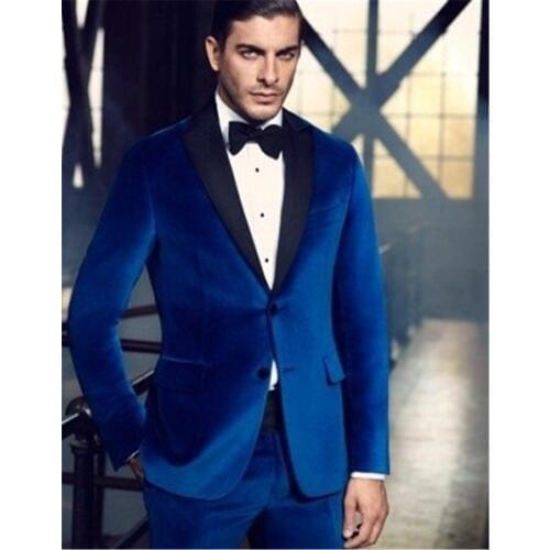 New Style Groom Tuxedos Blue Groomsmen Peak Black Lapel Men Wedding Suits Best Mens Suit (Jacket+Pants+Bow Tie) B620