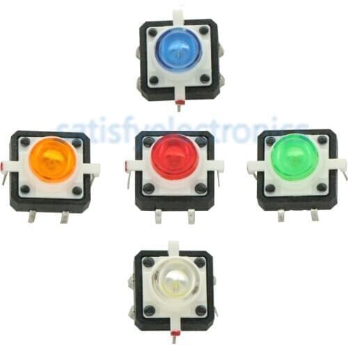 5PCS 1 set 12X12X7.3 Tactile Push Button Switch Momentary Tact LED 5 Color 12X12X7.3mm 12*12*7.3mm