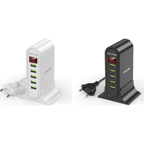 USLION 5 Port USB Charger for LED Display Multi USB Charging Station Universal Phone Desktop Wall Home EU Plug