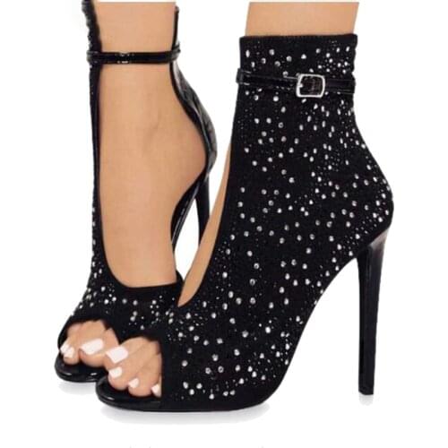 Crystal Sequins Women Pumps High Heels Brand Design Sexy Gladiator Rhinestone Buckle Strap Summer Party Shoes 41 42 43 Fashion