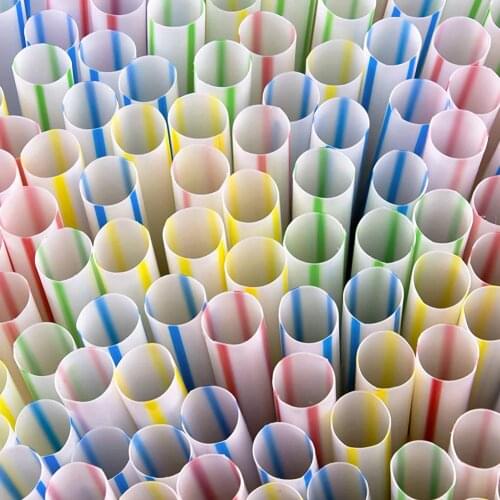 100pcs Disposable Bendable Straws Flexible Plastic Straws Striped Multi-Color Rainbow Straws Birthday Celebration Wholesale