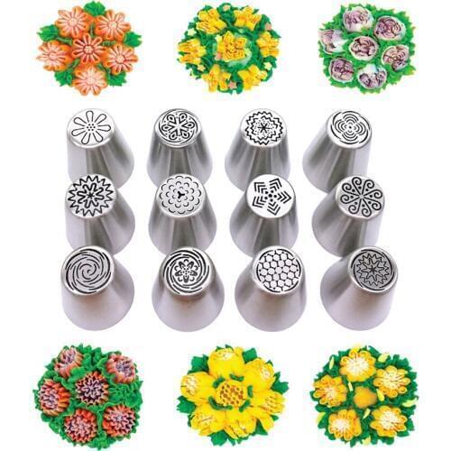 12 Pcs/set Larger Stainless Steel Russian Tulip Icing Piping Nozzles Fondant Cake Decorating Tip Sets Tools