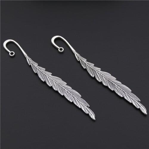 2pcs Silver Color Double Sided Feather Bookmark Decor Zinc Alloy Pendant Hooks For Diy A2522