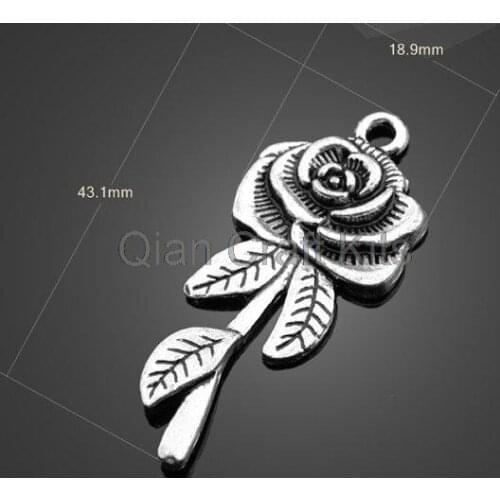 50pcs Rose Flower Retro Alloy Fittings Bronze or silver Charm Pendant,metal finding,pendant beads flatback zinc alloy 44X19mm