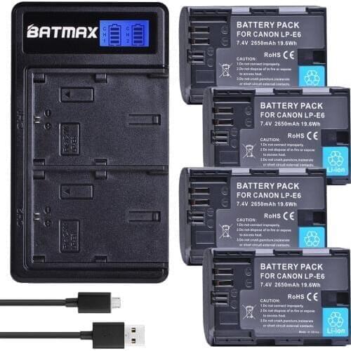 4pcs LP-E6 LP E6 LP-E6N battery +New LCD USB Charger for Canon EOS 5DS R 5D Mark II 3 5D Mark III 6D 7D 60D 60Da 70D 90D EOS R5