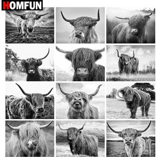 HOMFUN Full Square/Round Drill 5D DIY Diamond Painting "Animal cow landscape" Embroidery Cross Stitch 5D Home Decor Gift