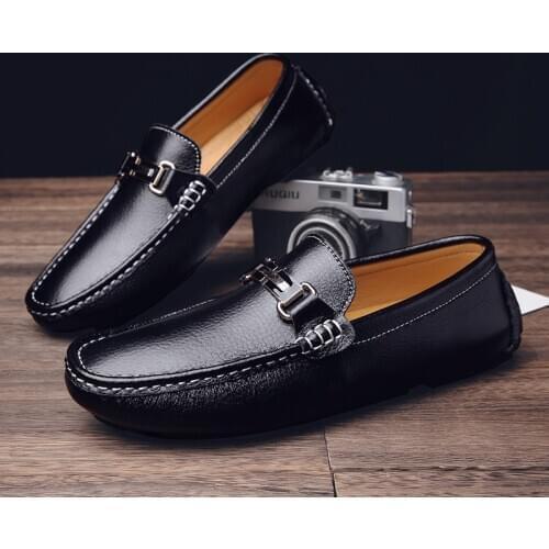 Big Size Men Casual Shoes Genuine Leather Slip on Comfortable Men Loafers Moccasins Black White Flats Male Driving Shoes