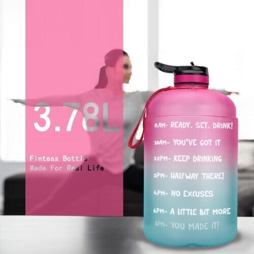 Fitness Water Bottle With Time Marker-motivational 1 Gallon/3.78L Large Gym Sport Water Jug BPA Free Reusable Leak Proof