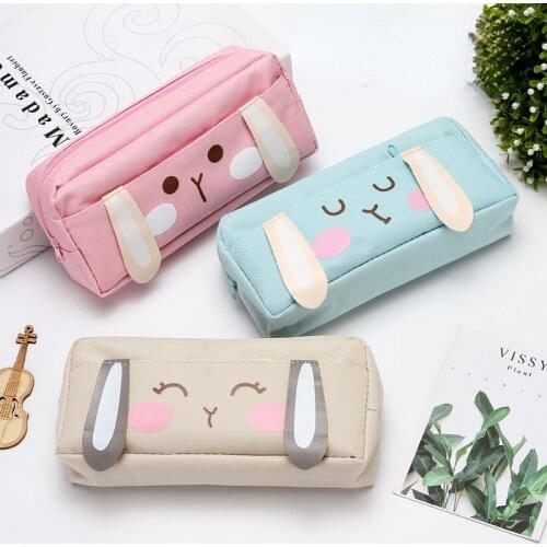 Denim Large-capacity Kawaii Student Stationery Bunny Storage Bag Multifunctional Pencil Case Cute Double-layer Pencil Case