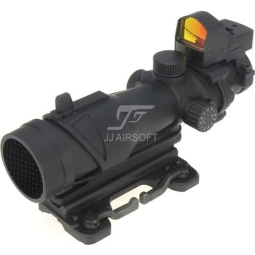JJ Airsoft ACOG Style 4x32 Scope Full Illumination w QD Mount & Mini Red Dot & Killflash & Kill Flash (Black/Tan) FREE SHIPPING