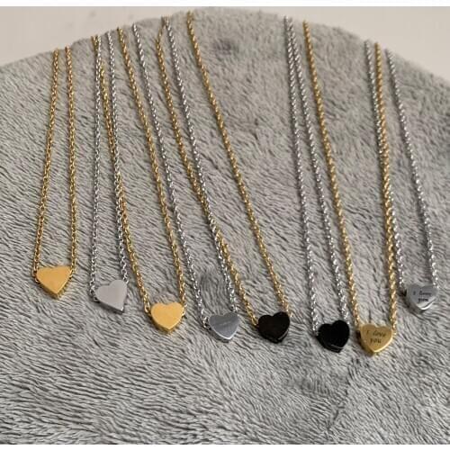 Simple Classic Lovely Glossy Heart Charm Necklace Trendy Minimalist Gold Color Stainless Steel Chain Clavicle Choker Necklace