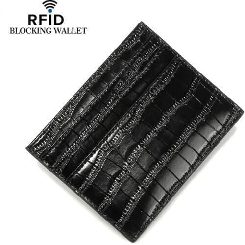 Split Cow Leather RIFD Card Wallets ID Card Holder Crocodile Pattern Vintage High Quality Coin Purse Short Slim Men Wallets