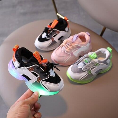 Childrens Shoes Kids Damping Casual Sneakers Baby Girls Boys Letter LED Light Luminous Running Toddler Sport Sneaker Kids Shoes