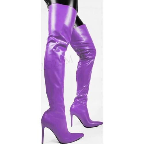 LAIGZEM Women Thigh High Boots Back Zip Up Red Lining Slim High Heeled Boots Botines Mujer Shoes Woman Big Size 39 42 45 46 47