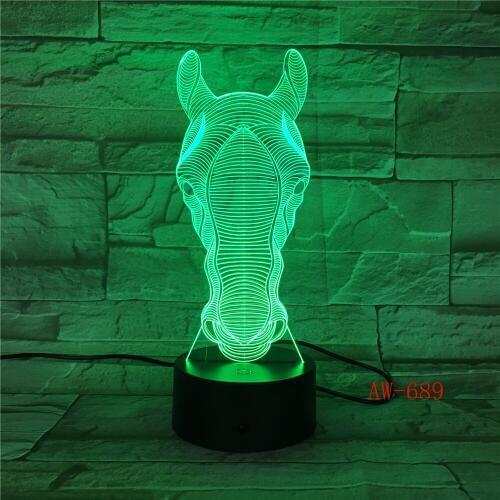 Long Face Horse Model Colorful 3D Visual Touch Desk Table Light LED Acrylic Lamp Creative Led Night Light Office Light AW-689