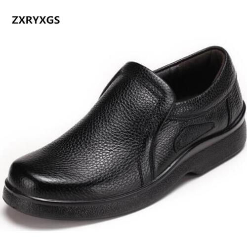 Hot Selling 2021 New Black Spring Autumn Genuine Leather Shoes Casual Shoes of Thick-soled Comfort Work Shoes Men Shoes