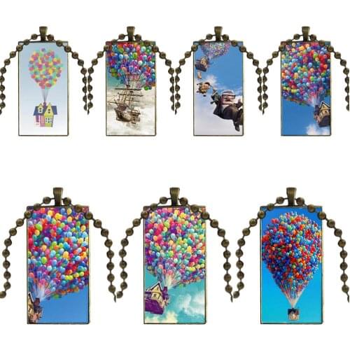 For ValentineS Day Gift Necklace With Bronze Plated Glass Cabochon Choker Long Pendant Rectangle Necklace Up Balloon House
