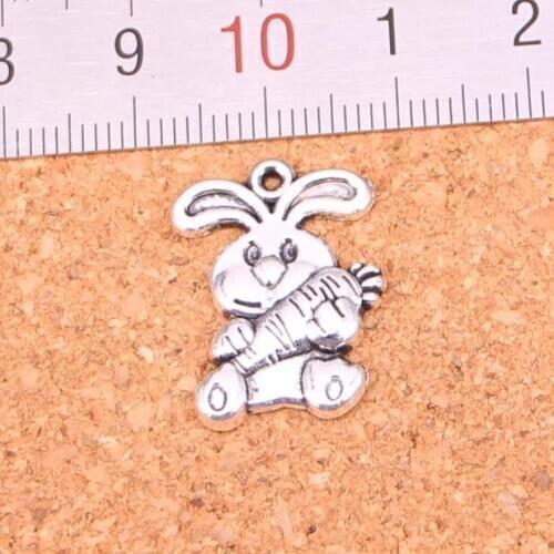 15pcs Rabbit Bunny Carrot Easter Charms Metal Alloy DIY Necklace Pendant Making Findings Handmade Jewelry 21*15mm