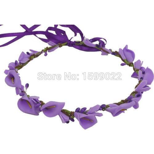 Boho Purple Foam Calla Lilies Hair Crown Sweet Women Hair Accessories Wedding Flower Headband Berry Rattan Bridesmaid Headpieces