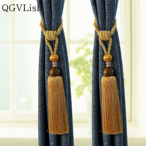 QGVLish 2Pcs Crystal Curtain Tassel Fringe Ropes Hanging Belt Brush Tiebacks Curtain Buckles Clasp Straps Curtain Accessories
