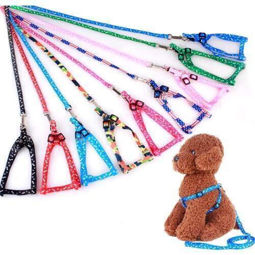 Adjustable Nylon dog leash and harness set for small dogs colorful printed dog chest straps traction rope for pets leash belt