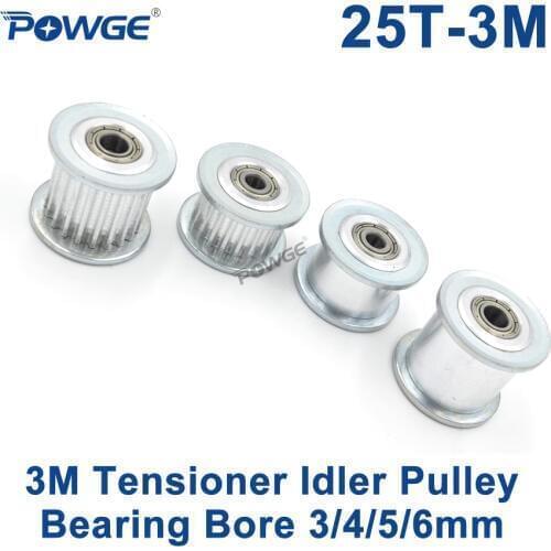 POWGE 25 Teeth 3M Idler Pulley Tensioner Wheel Bore 3/4/5/6mm with Bearing Guide Regulating synchronous pulley HTD3M 25T 25teeth