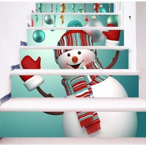 2020 New Christmas Decoration Snowman Stair Stickers 6pcs/set Xmas Home Decor Wall Decals Sticker Self-adhesive 3D Wall Stickers