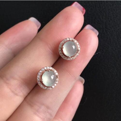 Natural ice seed chalcedony round beads egg face diamond earrings retro light luxury charm womens brand silver jewelry