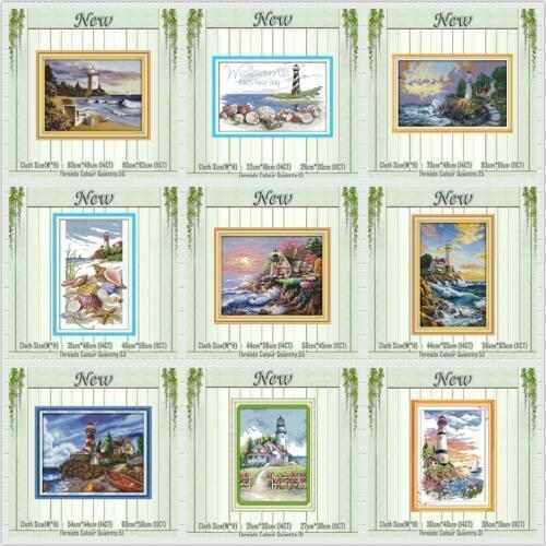 Lighthouse Shells beacon light tower painting counted print on canvas DMC 14CT 11CT Cross Stitch Needlework Sets Embroidery kits