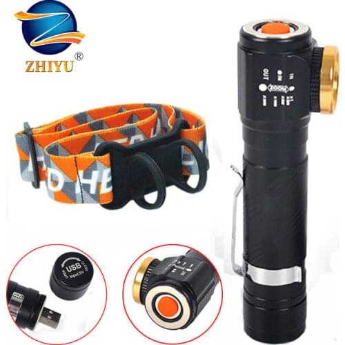 ZHIYU LED Camping Headlamp USB Rechargeable 18650 Built-in Battery 4 Modes Zoomable T6 Head Flashlight Multifunctional Headlight