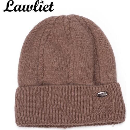Lawliet Warm Winter Hats Women Fleece Lined Wool Knitted Hats Unisex Skullies Bonnet Solid Cable Female Baggy Beanies A473