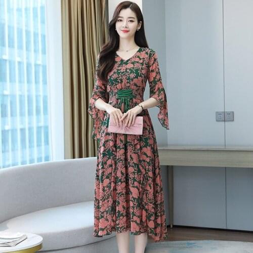 2021French first love style lotus leaf sleeve print dress summer The New Temperament Chiffon Dress