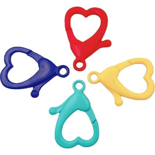 20pcs/lot 26x16mm Colorful Plastic Loster Clasp Love Heart Hooks End Connector for DIY DIY Pendants Jewelry Making Accessories