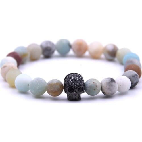 2021 Fashion Classic Skull Head Mens Bracelet Pavé Zircon Retro 8MM Lava Stone Stranded Wire Bracelet Mens Jewelry Gift