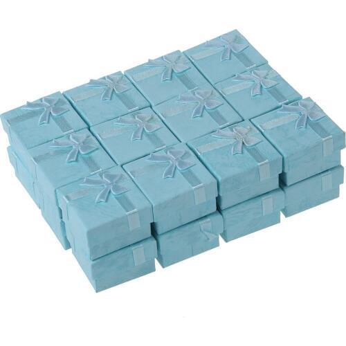 24 Pcs Ring Earring Jewelry Display Gift Box Bowknot Square Case sky blue
