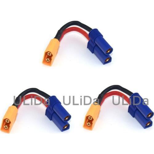 3pcs XT60 Plug Male to EC5 Style Female Connector Adapter /w 14AWG Wire for Rc Car Helicopter Quadcopter Multirotor