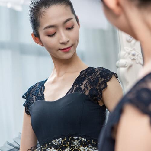 Adult Dance Clothes Sexy Costume Cap Sleeve Leotards Black Hollow-carved Lace Casleev Dance Ballet Dancewear Gymnastics Leotard