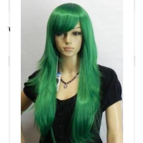 FREE SHIPPING Hot heat resistant Party hair>>>>>>Cosplay green long straight Womens wig D70