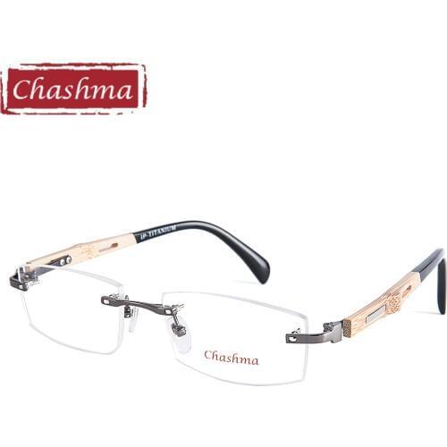 Chashma Brand Pure Titanium Eye Glasses Bamboo Wood Glasses Frames Men Rimless Wooden Eyeglasses